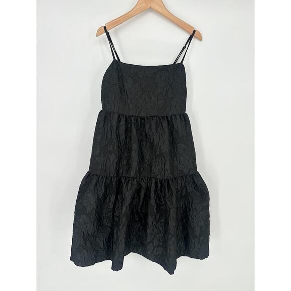 J. CREW Size 2 Floral Jacquard Strappy Tiered Mini Dress Black Party Holiday - Picture 2 of 11